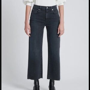 7 For All Mankind Women's Cropped Alexa Black Wide-Leg Jeans
